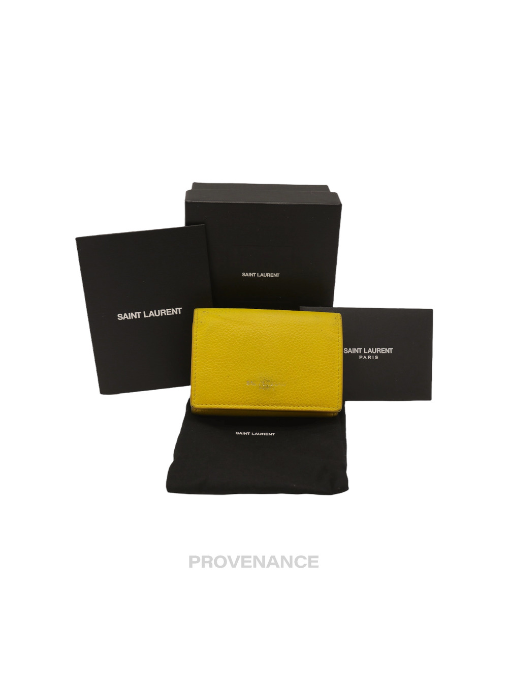🔴 Saint Laurent Paris SLP Trifold Card Wallet - Yellow Leather
